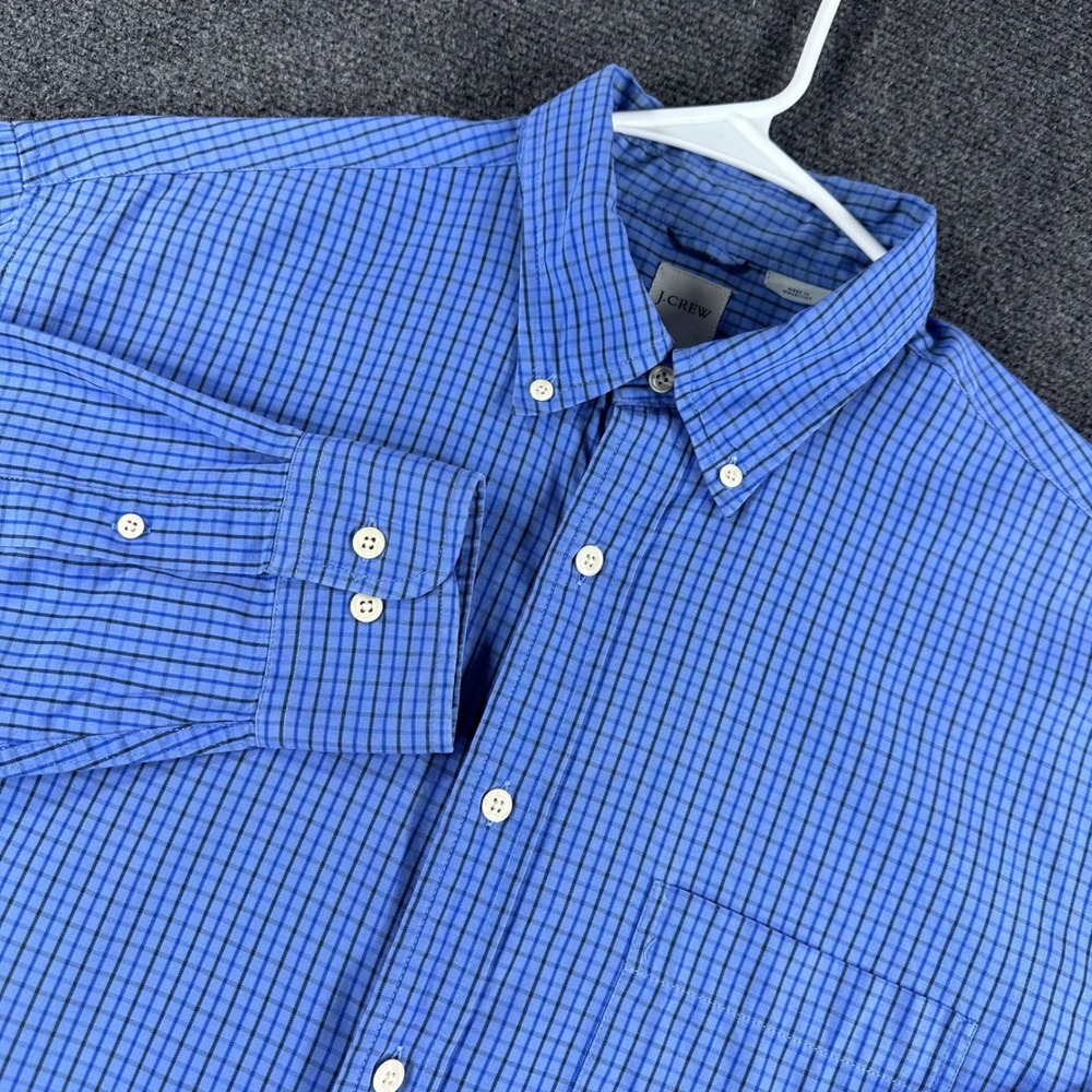 J.Crew Button Down Shirt Mens L Large Blue Grid Check Cotton Long Sleeve Casual